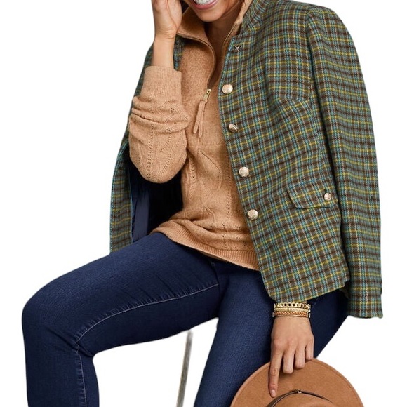 Talbots Shetland Officer Jacket Size 2 Wool Blend Apple Plaid Original Tag - Picture 2 of 13